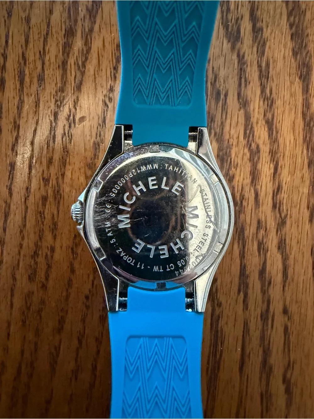 Michele Turquoise Blue Silicone Strap Crystal Accent Watch